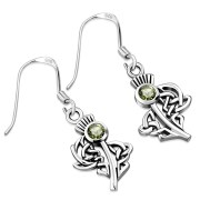 Peridot Celtic Knot Thistle Silver Earrings Set -e295